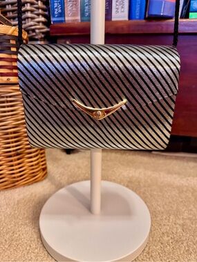 Holt Renfrew Striped Clutch in Black & Silver